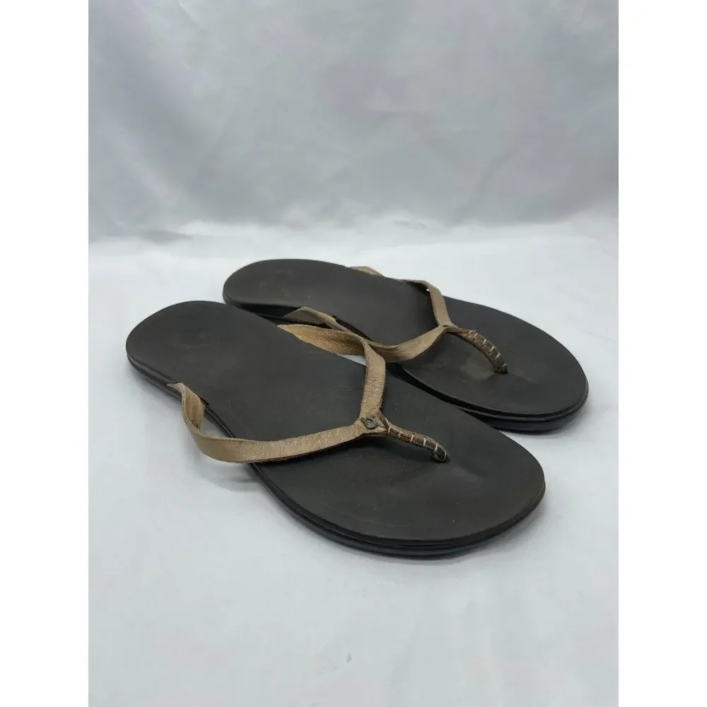 Olukai‎ Ho’opio Women's Leather Thong Flip Flops, 20290-FA45, Size: 8